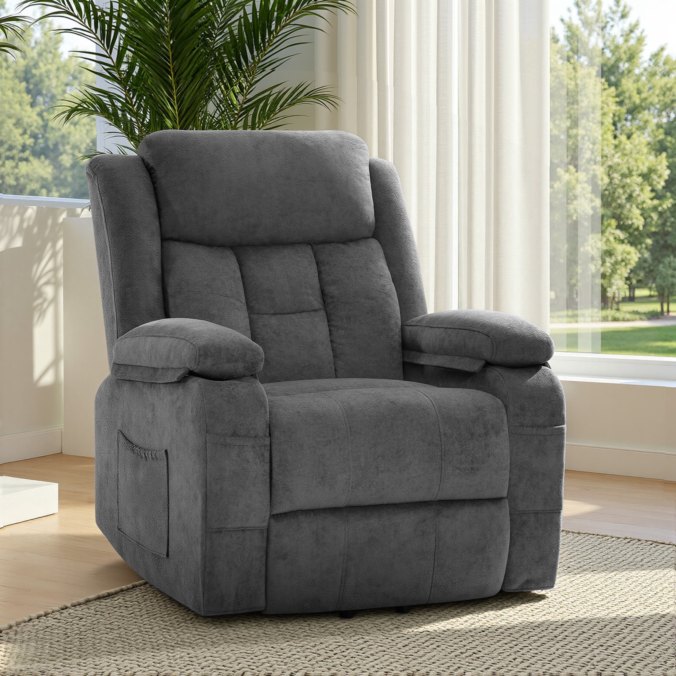 HSUNNS Power Lift Recliner Chair for Elderly, Overstuffed Wide Recliners for Adults, Heavy Duty Recliner Sofa and Safety Motion Reclining Mechanism, 45°-135° Recline, 350lb Capacity, Grey
