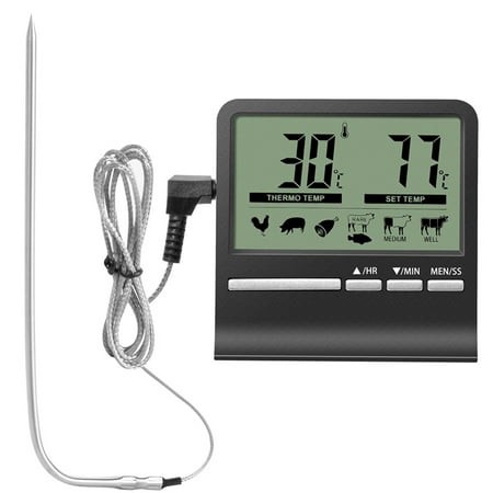 

1 Meat Probes Kitchen Oven Meat Thermometer Backlight Digital Barbecue Thermometer for Meat Grilling and Smoking Black