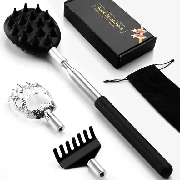 3-Piece Telescoping Back Scratcher Set, Detachable Dual-Side Paw & Rake Heads, Gift for Men & Women