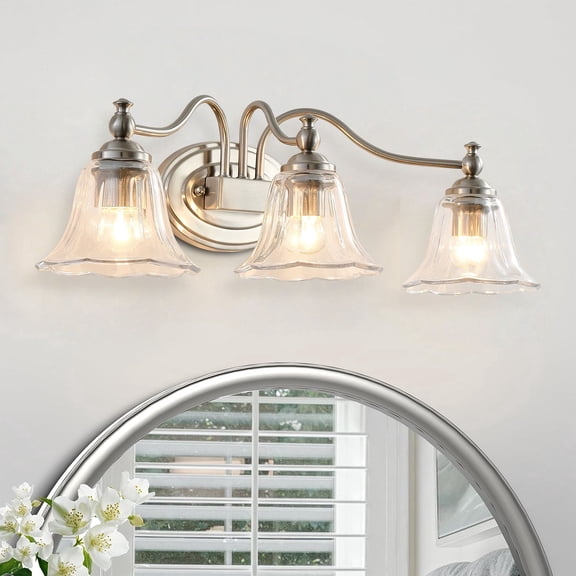 Silver 23 in Modern Bathroom Vanity Light Dimmable LED Light for Bathroom  Living Room Bedroom Light Fixture，Mirror Light with Glass Shade