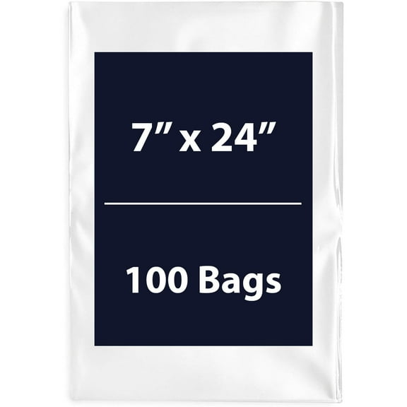 Multiple Sizes Clear Flat Poly Bags - 7"x24" & (100 Bags) 1.5Mil Flat Open Top Plastic Packaging Packing | Flexible and Durable Plastic Bags | Low-Density Polyethylene (LDPE)