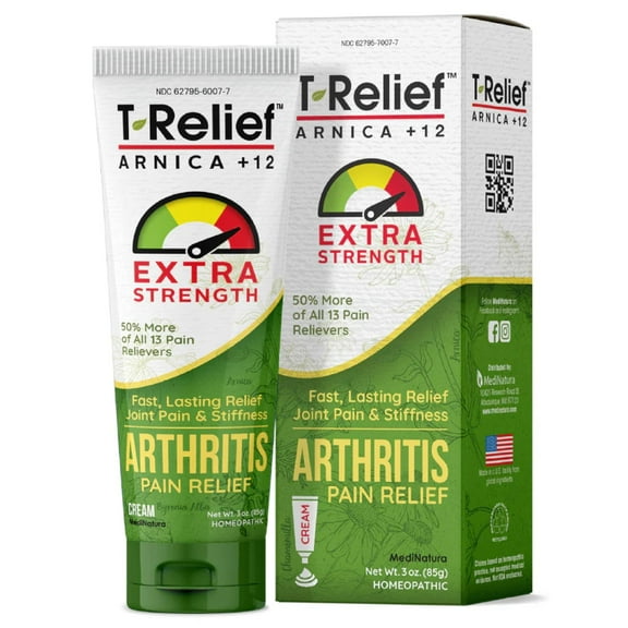 MediNatura T-Relief Extra Strength Arthritis Cream Arnica  12 Pain Relieving Natural Medicines Help Soothe Soreness Stiffness Aches & Pains in Joints Naturally - 3 oz