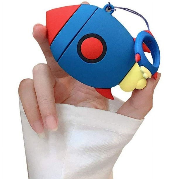 Funda para Airpods con diseño de cohete cambiante creativo en 3D Mordern Cool Fire Arrow AirPods Accesorios Protector de auriculares inalámbricos antiarañazos de silicona suave con gancho Azul Sincero Electrónica