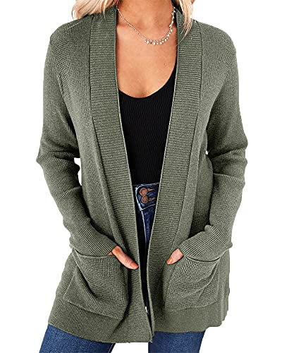 Saodimallsu Women's Open Front Cardigan Sweater Chunky Soft Knit Casual Long Sleeve Sweaters Solid Loose with Pocket 