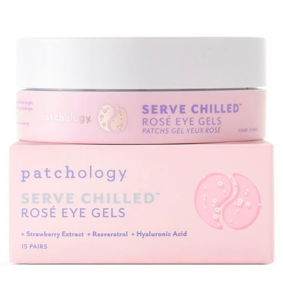 Patchology Serve Chilled Rosé Eye Gels - Eye Patches for Puffy eyes & Dark Circles, Gel Eye Patches, Under Eye Mask w/Hyaluronic Acid, Eye Treatment Products &