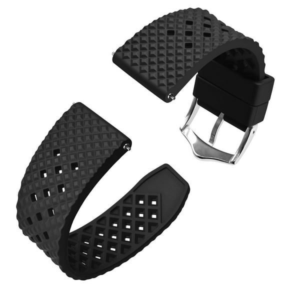 Fluororubber Watch Band,20mm Quick Release Watch Strap for Men and Women,Black with Silver Buckle