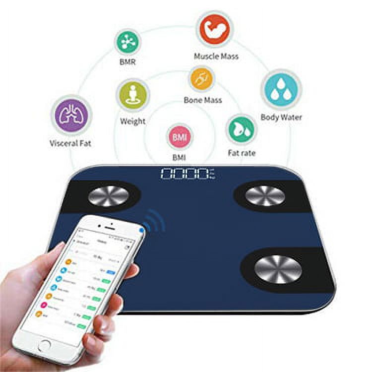Mosiso - Bluetooth Smart Connected Body Fat Scale with Large Backlit LCD, Smart Body Analyzer, Measures 8 Parameters with FREE App for iPhone, iPad, iPod and Android Smart Phones and Tablets, Blue - image 4 of 5