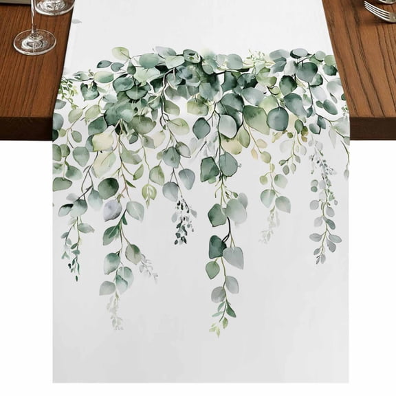 Retro Eucalyptus Leaves Table Runner 108 Inches Long,Rustic Pastoral Botanical Cotton Linen Table Runners Dresser Scarves,Decorative Tabletop Scarf Furniture Cover for Home Dinner Party 13"x108"