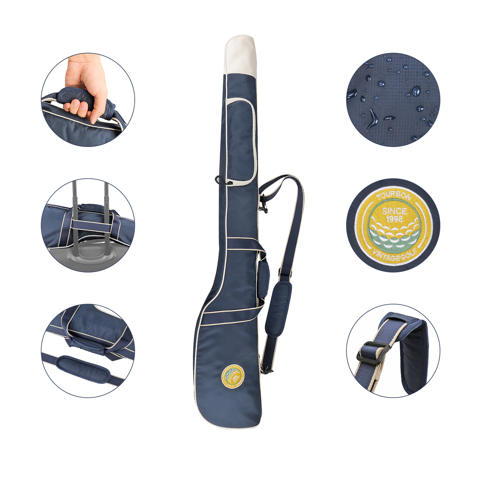TOURBON Lightweight Nylon Golf Clubs Carry Bag Outdoor Sunday Bag Effortless Carry Waterproof