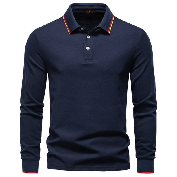 pstuiky camisa de manga larga para hombre, Blusa/camisa de manga larga con cuello vuelto y botones ajustados para hombre Tops de hombre m