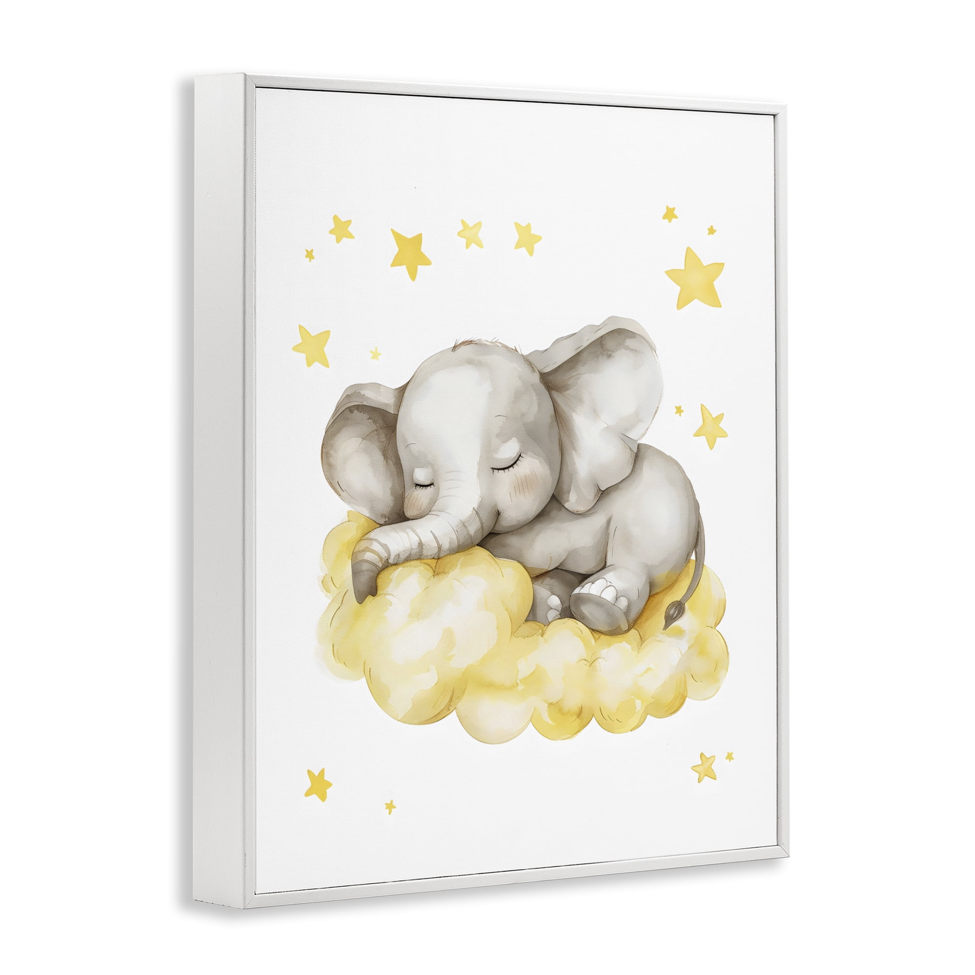 Stupell Industries Sleeping Elephant on Yellow Cloud White Framed Giclee Art, design by LSR Design Studio
