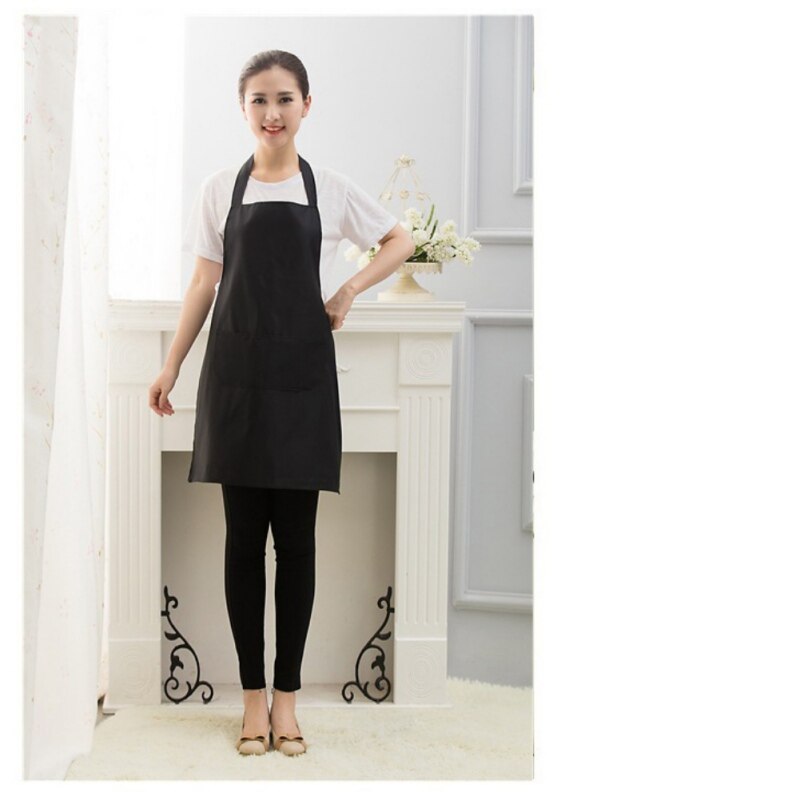 Solid Color Polyester Aprons for Women with Pockets Waterproof Dustproof Kitchen Aprons Dish Washing Grooming Chef Aprons