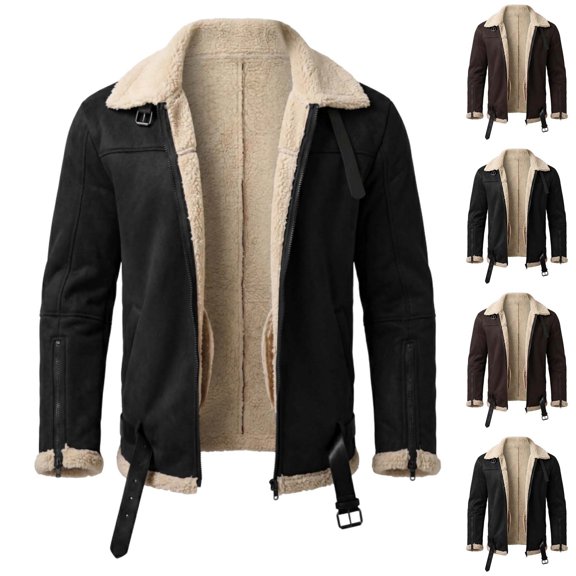 Hulanddfd Men's Faux Leather Jacket Zip Up Lapel Collar Fleece Lined Moto Bomber Coat with Pockets Casual Outerwear for Fall Winter Daily Wear Streetwear Work Travel Outdoor Activities Black L
