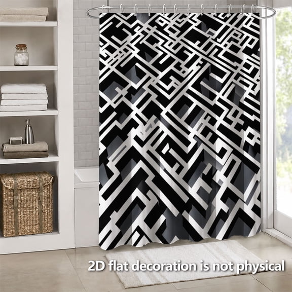 Hoease Black White 3D Maze Geometric Stereo Shower Curtain, 71W x 71L Inch Waterproof Fabric Bathroom Curtain with 12 Hooks, Modern Abstract Bath Decor
