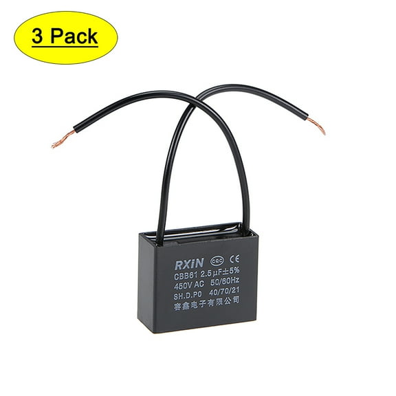 Uxcell 36.5x19x29.5mm 2.5uF 450V AC 2 Cable CBB61 Ceiling Fan Run Capacitor 3 Pack