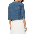 thumbnail image 3 of INSPIRE CHIC Women's Denim Jackets Collarless 3/4 Sleeves Crop Jean Cardigan Jackets XS Blue, 3 of 7