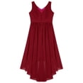 thumbnail image 5 of iiniim Girls V Neck Chiffon Asymmetrical Prom Party Flower Girls Bridesmaid Wedding Dress A Burgundy 16, 5 of 7