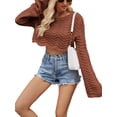 thumbnail image 4 of xiaxaixu Chandail Court en Tricot pour Femme, Printemps Automne, Couleur Unie, Manches Longues, Col Ras du Cou, 4 of 5
