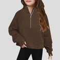 thumbnail image 2 of CAICJ98 Girls Half Zipper Sweatshirts Cute Trendy Fall Pullover Crop Tops Kids Sweatshirts Girls Long Sleeve Sweater Clothes Thumb Hole Coffee,7-8 Years, 2 of 7