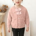 thumbnail image 2 of IVEYRTF Girls Floral Knit Button Cardigan Sweater Big Lapel Open Front Coat Soft Cozy Warm Outerwear for Toddler Kids Everyday Wear Casual Outfit(Pink#1,4-5 Years), 2 of 7