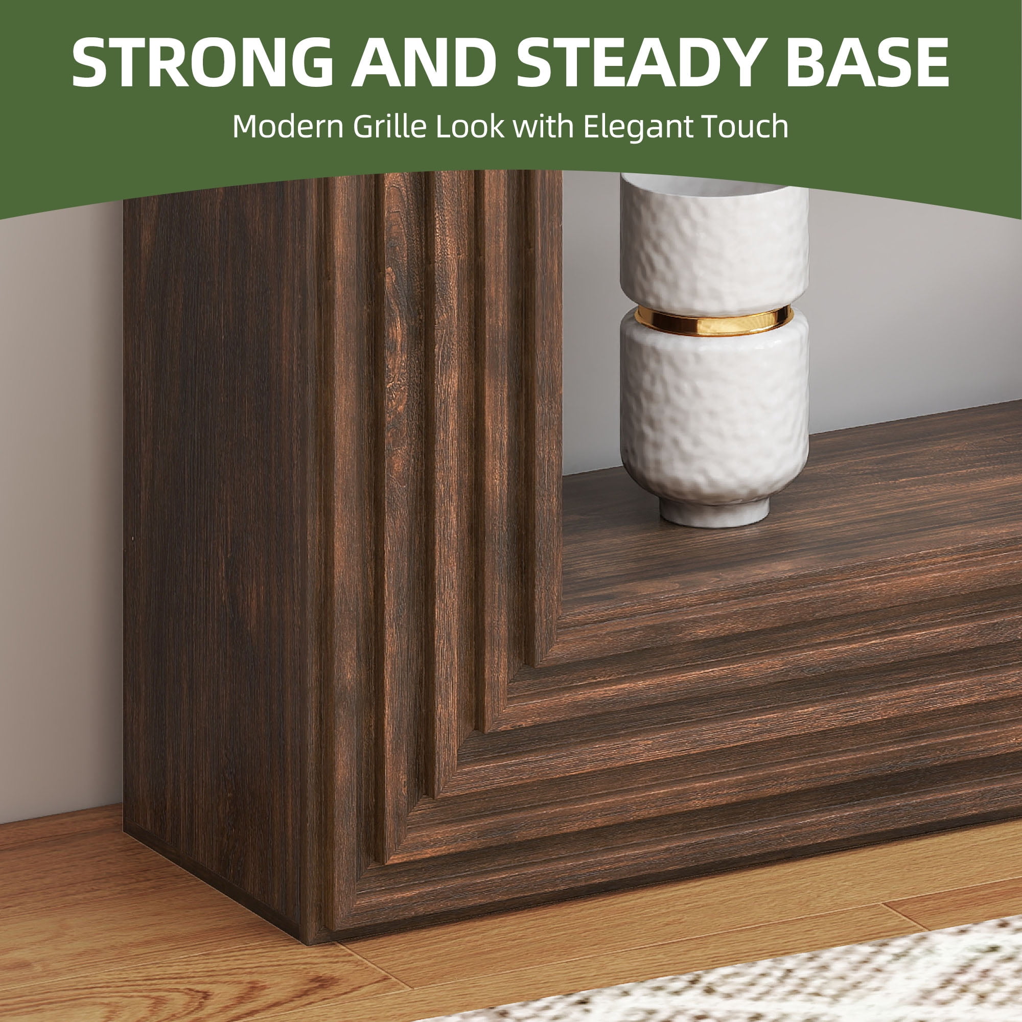 Uforic 61"W Console Table with Open Storage Shelf for Living Room,  Rustic Entryway Table, Brown