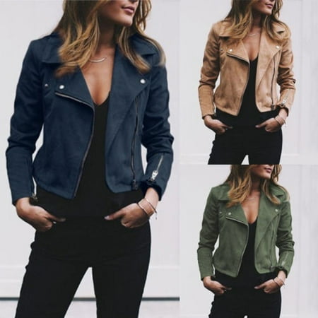 - Casual Fashion Populat Flight Leather Cool Long Sleeve Jacket Tops for Women Lady Outwear Clothes Coats