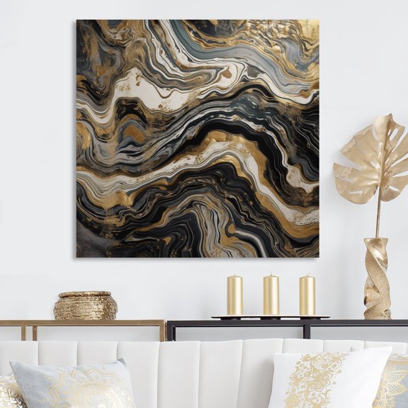 Designart "Journey into Amethyst Gold Geode I" Abstract Marble Metal Art Living Room