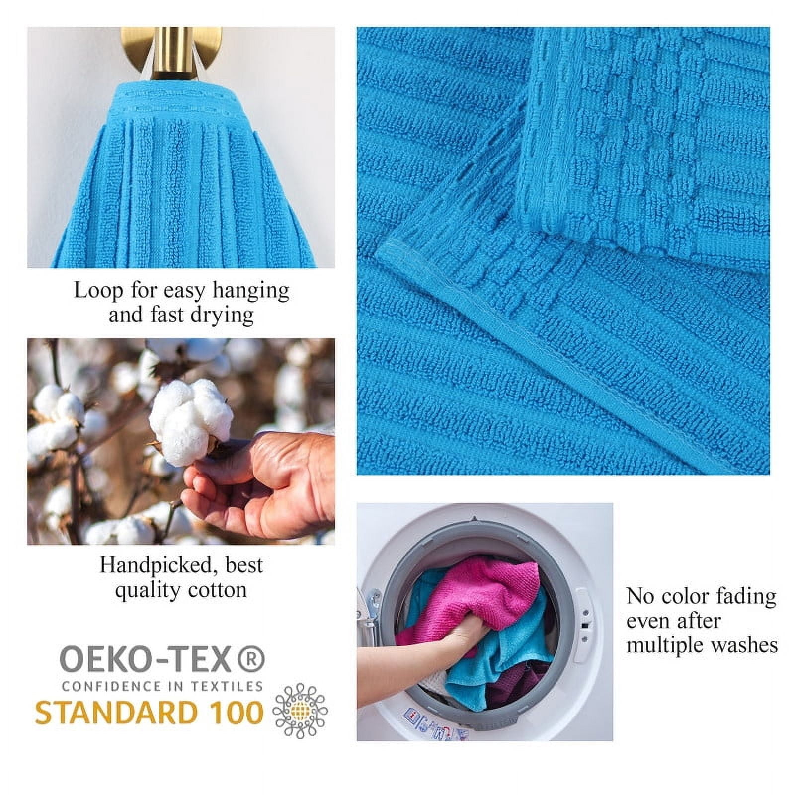 Superior Soho Ribbed Cotton Absorbent Hand Towel Set of 4, Azure