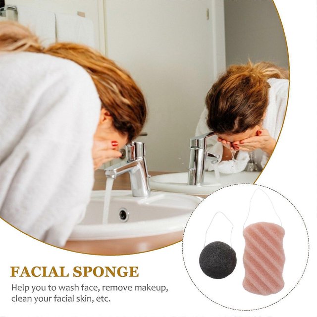 2 Pcs Konjac Sponge Set with Activated Bamboo Charcoal Body Facial Sponge Deep Cleansing Sponge for Skin Care(Random Color)