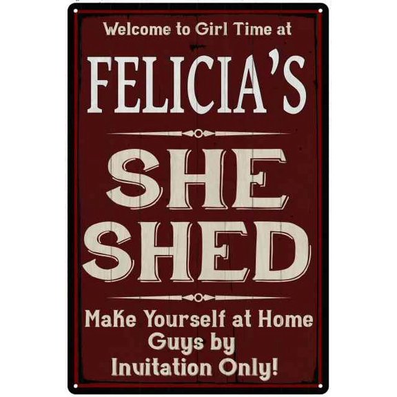 FELICIA'S She Shed Red Sign Lady Cave 8 x 12 High Gloss Metal 208120088286