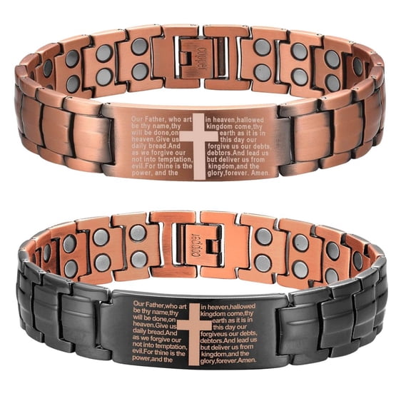 Wollet Black Copper Magnetic Bracelet for Men,Ultra Strength Cross Bracelet Copper Jewelry Gift