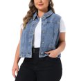 thumbnail image 4 of Agnes Orinda Women's Plus Size Denim Vests Lapel Sleeveless Button Down Cropped Jean Vest with Pocket 2X Grey Blue, 4 of 6