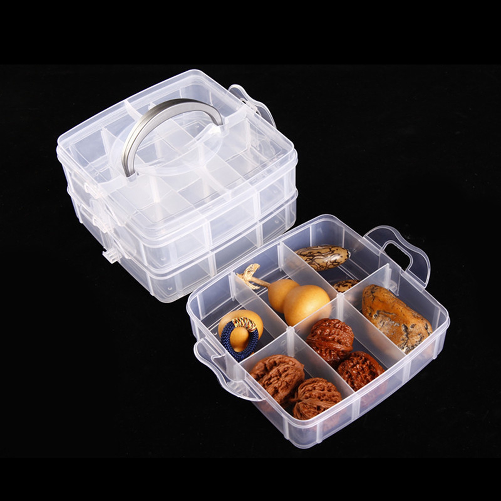 1 Pcs 3-Tier 18 Compartments Plastic Craft Storage Box, Demountable Plastic Jewelry Box Organizer Storage Container with Adjustable Dividers for Masking Tape Desktop Tape DIY Sticker Roll Tape