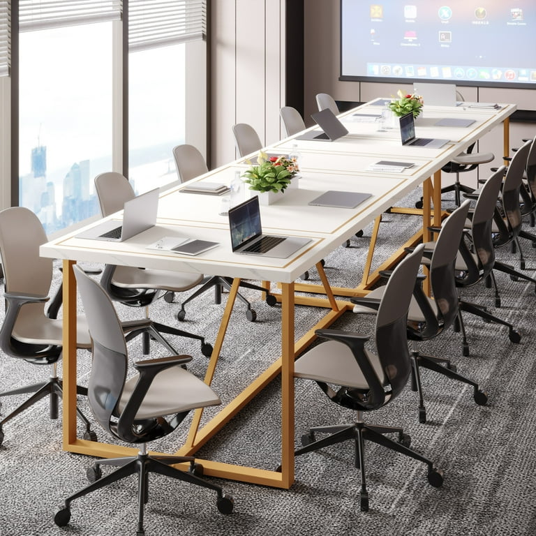 Tribesigns 6FT Conference Table Wood Executive Desk Podcast Table with Gold Metal Base Modern Large Computer Writing Desk Workstation