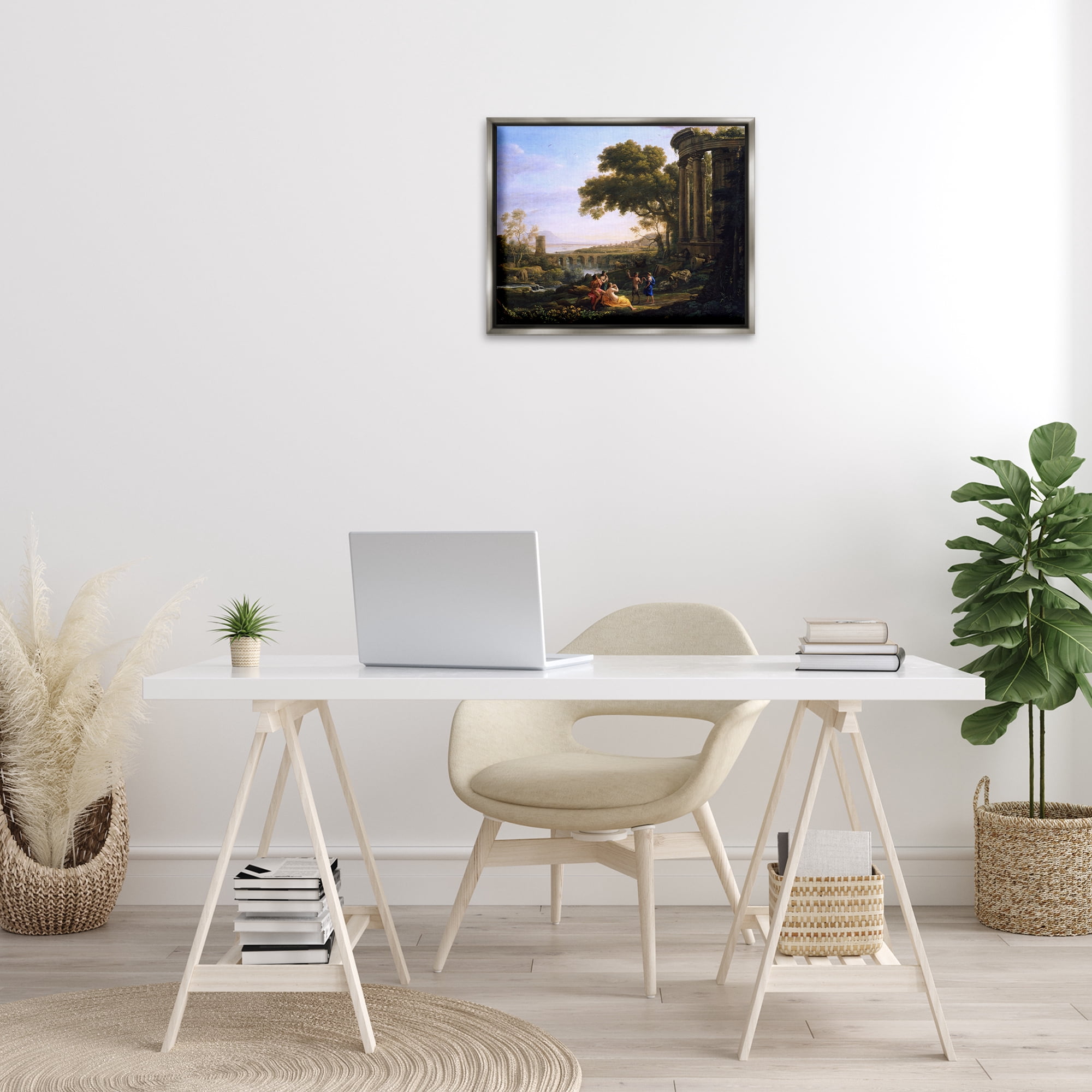 Stupell Industries Classic Nymph & Satyr Dancing Landscape & Nature Painting Gray Floater Framed Canvas Art Print Wall Art, 21 x 17