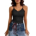 thumbnail image 2 of ClodeEU Women's Lace Trimmed Spaghetti Strap Tank Top with Built in Pads,Versatile Camisole for Layering or Outerwear Black,Womens Plus M, 2 of 5