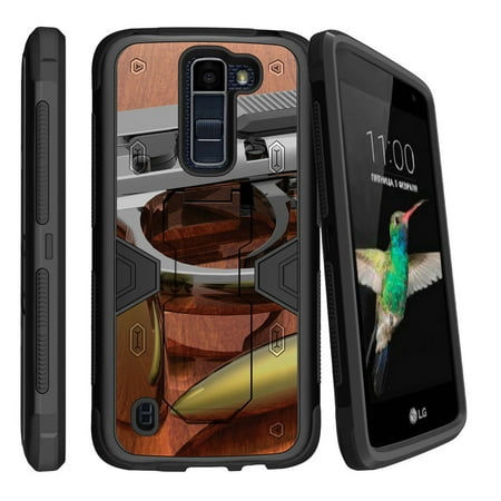 LG K8 | Escape 3 Dual Layer Shock Resistant MAX DEFENSE Heavy Duty Case with Built In Kickstand - Gun and