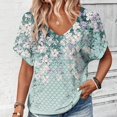 thumbnail image 2 of YOIAVAIOY Women's V Neck Short Sleeve T Shirts Lightweight Floral Printed Blouses Summer Casual Loose Dressy Outfits Multicolor L, 2 of 7