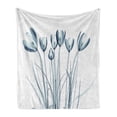 thumbnail image 1 of Flower Soft Flannel Fleece Throw Blanket, X-ray Image of Tulips Solarized Effect Nature Inspired, Cozy Plush for Indoor and Outdoor Use, 70" x 90", Dark Petrol Blue White, by Ambesonne, 1 of 6