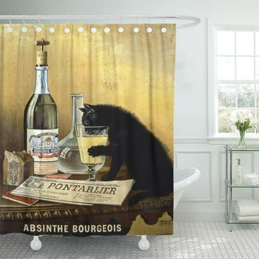 Libin Vintage Retro French Absinthe Funny 1900 Black Cat Cute Shower Curtain 60x72 inch