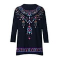 thumbnail image 5 of Jsaierl Tops for Women 3/4 Sleeve Casual V Neck Shirts Cute Print Petite Blouses Flowy Holiday T-shirts Top S-2XL, 5 of 6