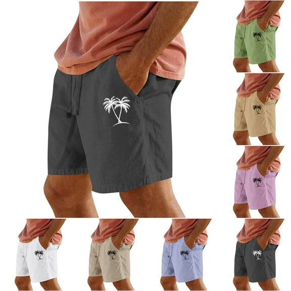ZRGHAOYLQ Hawaiian Shorts for Men Tropical Palm Tree Graphic Beach Shorts Quick Dry Elastic Waist Drawstring Swimming Shorts with Pockets