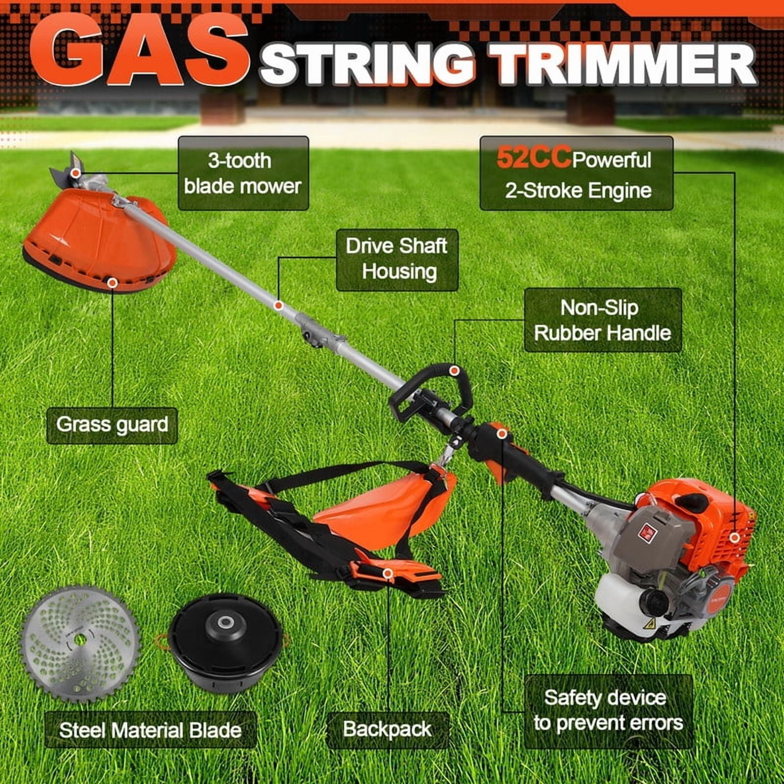 5 in 1 Gas Weed Eater, 52CC 2-Stroke Weed Eater Gas Powered, Petrol Hedge Trimmer with Attachments, Brush Cutter Gas Weed Wacker for Weed Grass and Bush