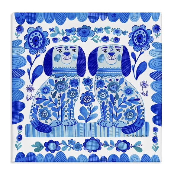 Stupell Industries Bohemian Blue Folk Style Puppies Canvas Art, 17 x 17, by Kay Widdowson