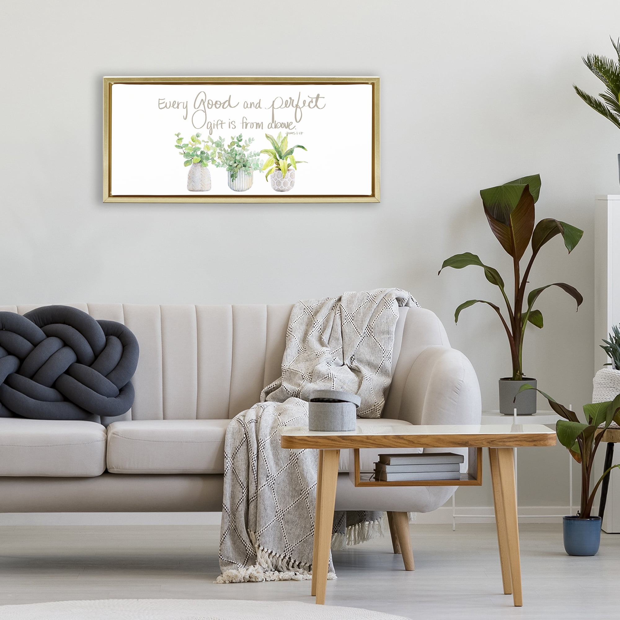 Stupell Industries Every Good & Perfect Gift Gold Framed Floater Canvas Wall Art, design by Lanie Loreth