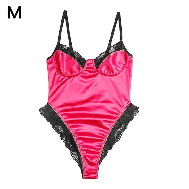 Lencería de mujer Sexy Hollow Lace Jumpsuit Erotic Nightwear Body, M, Rose Red Eigraketly XX000113-08