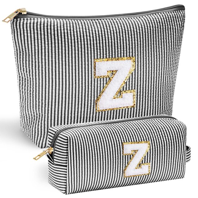 Bolsa de maquillaje YOOLIFE con iniciales personalizadas para mujer Black Z