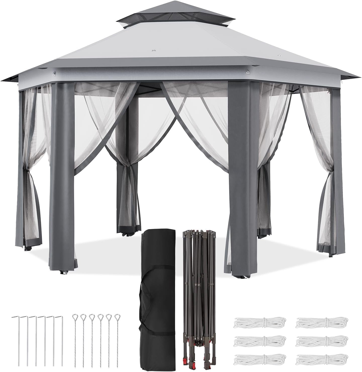 Ataucjin6.5 x 6.5ft, 6 Sided Outside Canopy Tent with Mosquito Netting, Small Outdoor Patio Gazebo Tent with Heavy Duty Steel Frame for Backyard Patio Garden Activities