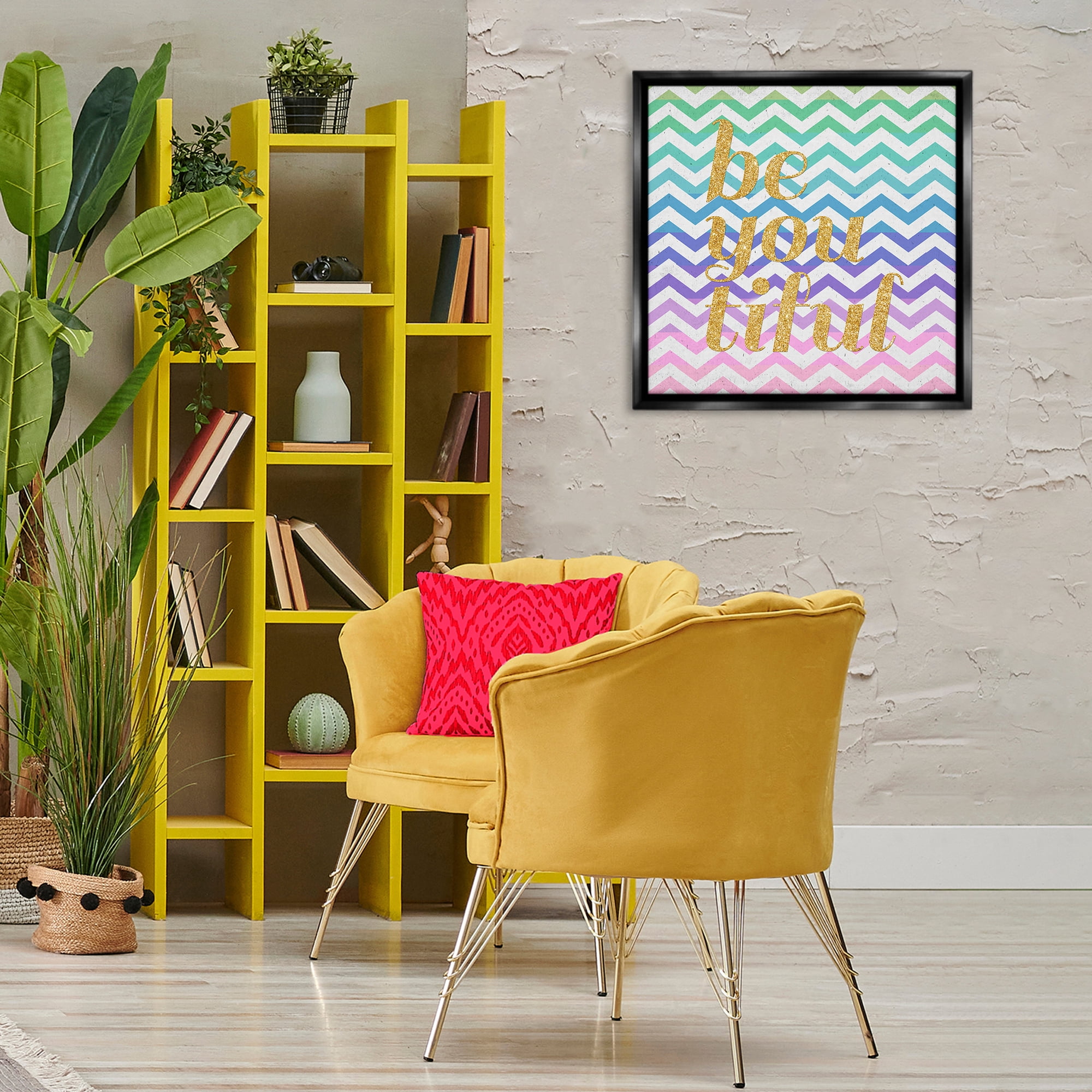 Stupell Industries Chevron Beautiful Phrase Text & Numbers Painting Black Floater Framed Canvas Art Print Wall Art, 25 x 25