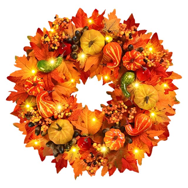 Fall Wreath with Welcome Sign, Plastic Fall Wreath with Welcome Sign, Orange Fall Decor Wreath for Front Door, 20 Inch Autumn Design with Welcome Sign, Realistic Textures & Rich Hues
